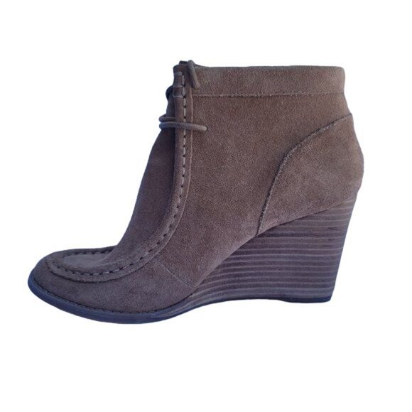 Lucky Brand Stacked Wedge Ankle Bootie Womens Size 9 Tan Leather - Picture 4 of 10
